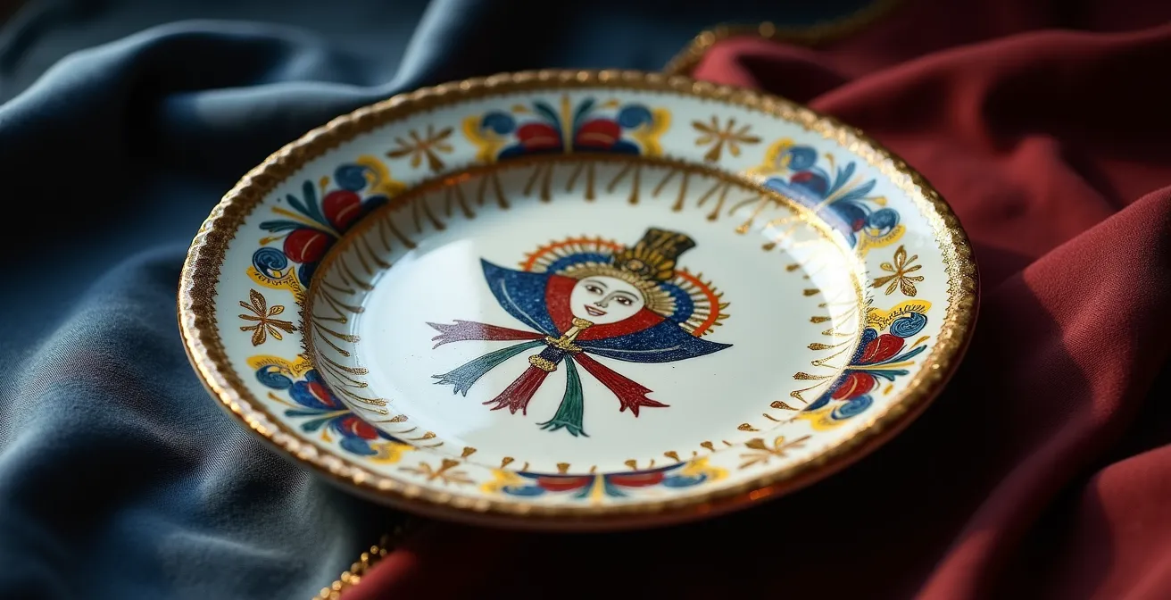 Détail d'une assiette en faïence avec slogan révolutionnaire et bonnet phrygien