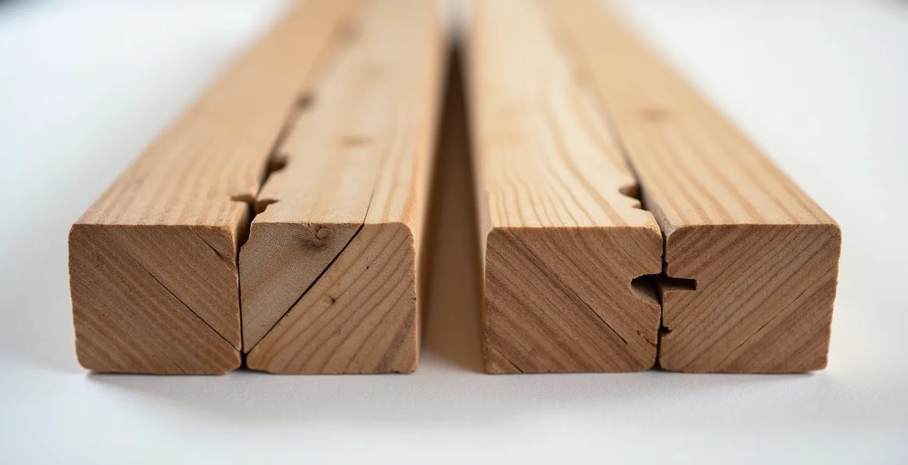 Vue comparative d'assemblages de menuiserie montrant les différences entre travail manuel XVIIIe et mécanique XIXe