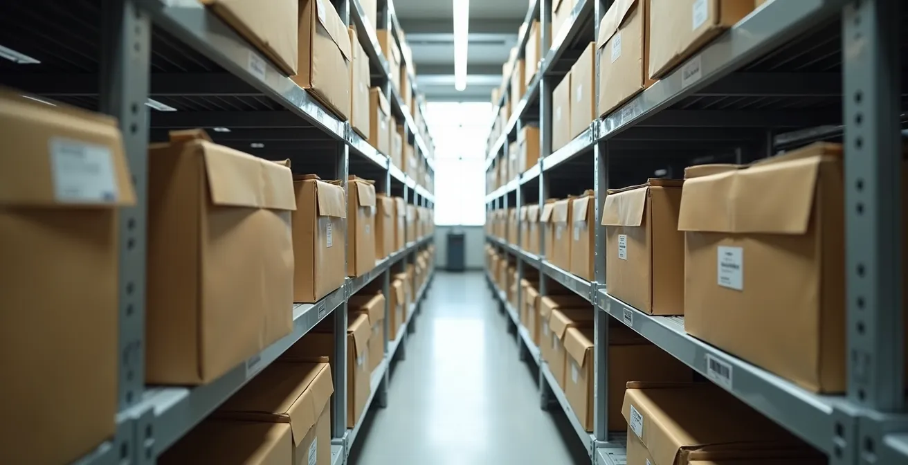 Environnement de conservation contrôlé pour documents anciens avec éclairage tamisé et atmosphère neutre