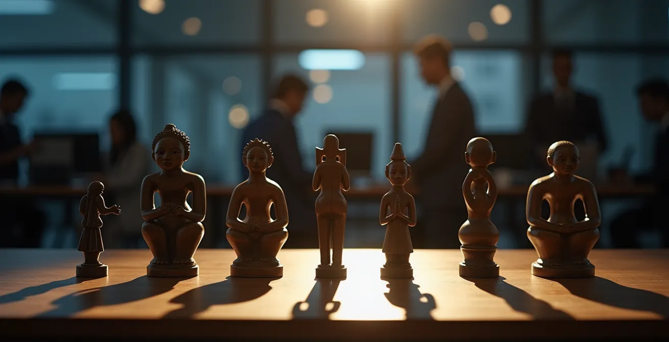 Poste de douane français avec contrôle d'objets d'art africain