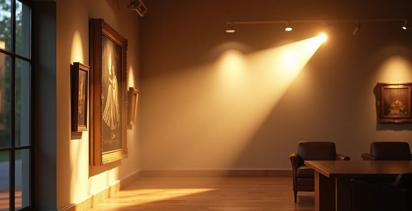Système d'éclairage LED avec films anti-UV dans un intérieur pour protéger les œuvres