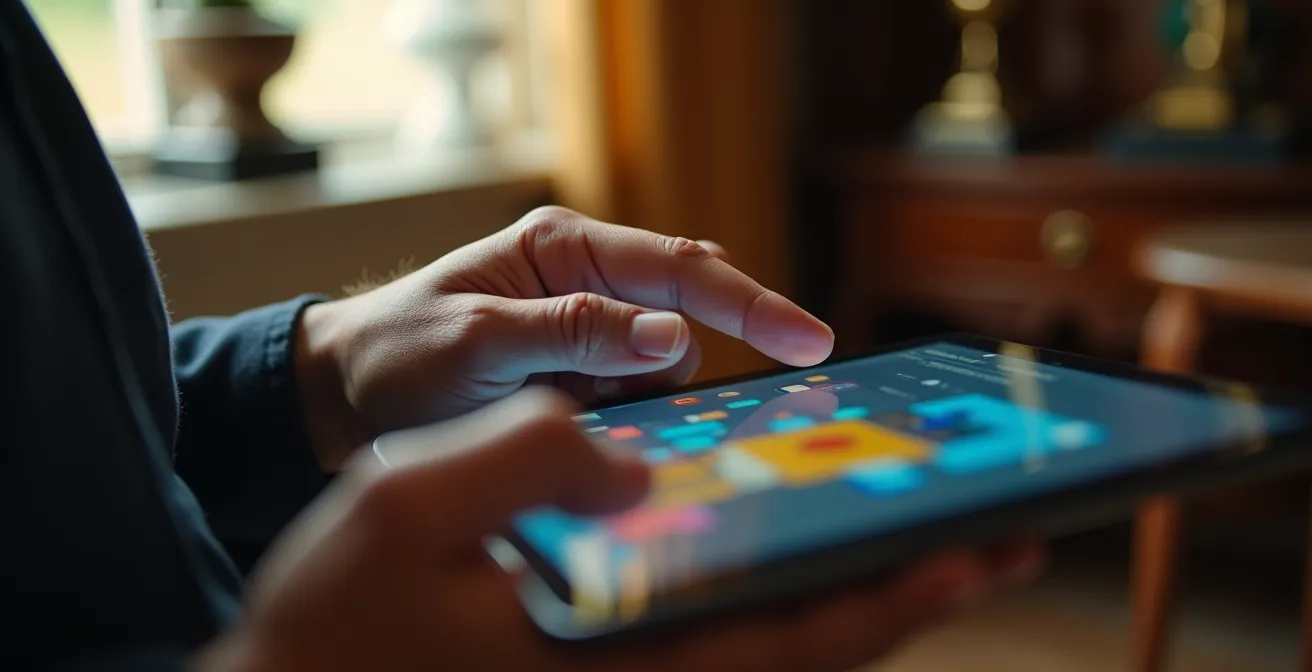 Enchérisseur utilisant l'interface Drouot Digital sur tablette