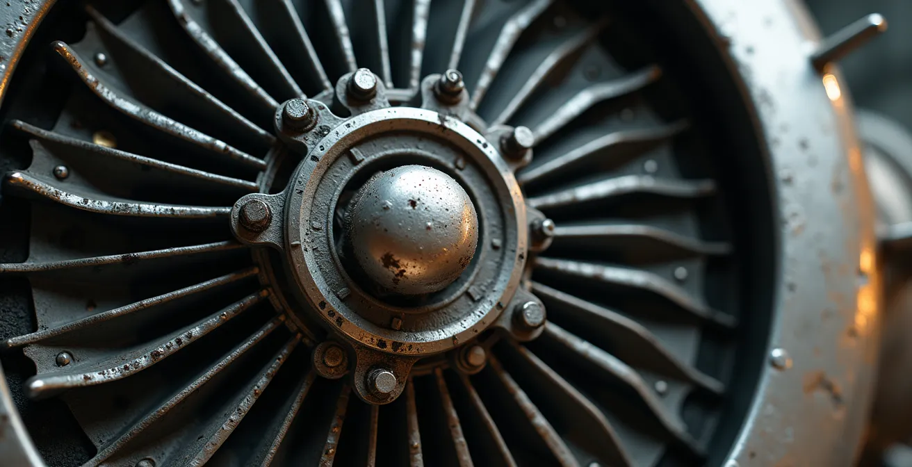 Moteur d'avion en étoile sur socle renforcé avec répartition de charge visible