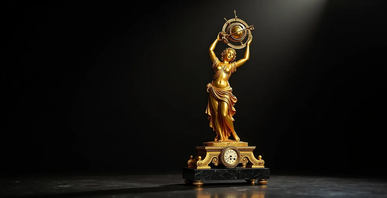 Pendule Empire représentant l'Astronomie avec bronzes dorés sur socle de marbre