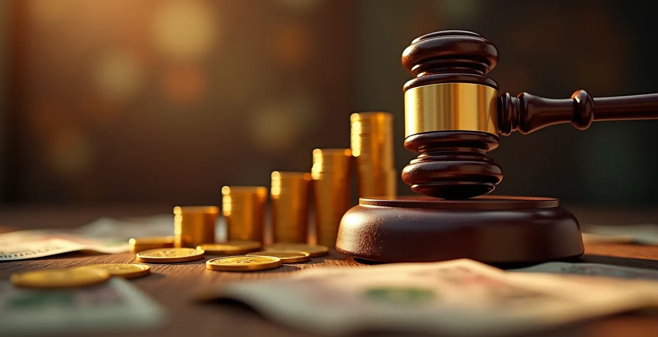 Marteau de commissaire-priseur suspendu au moment de l'adjudication avec effet de mouvement