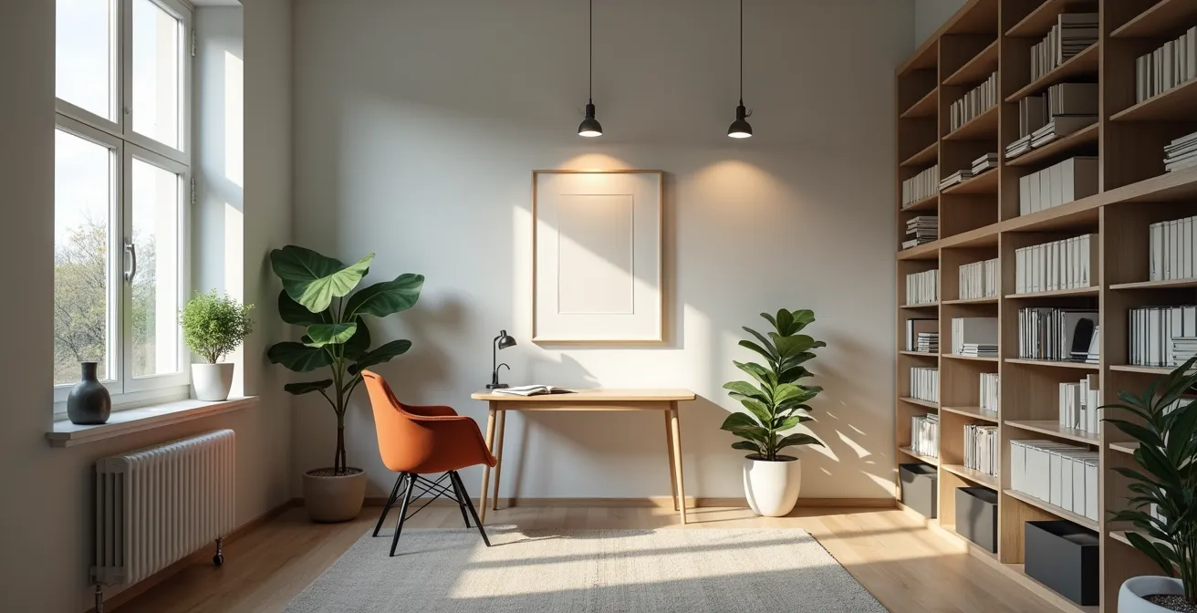 Pièce aménagée en réserve avec œuvres stockées et éclairage LED adapté