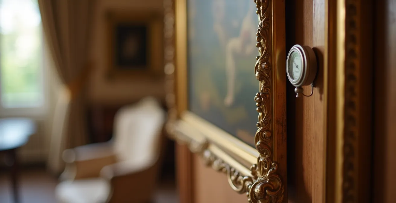 Intérieur haussmannien équipé de systèmes de conservation préventive discrets