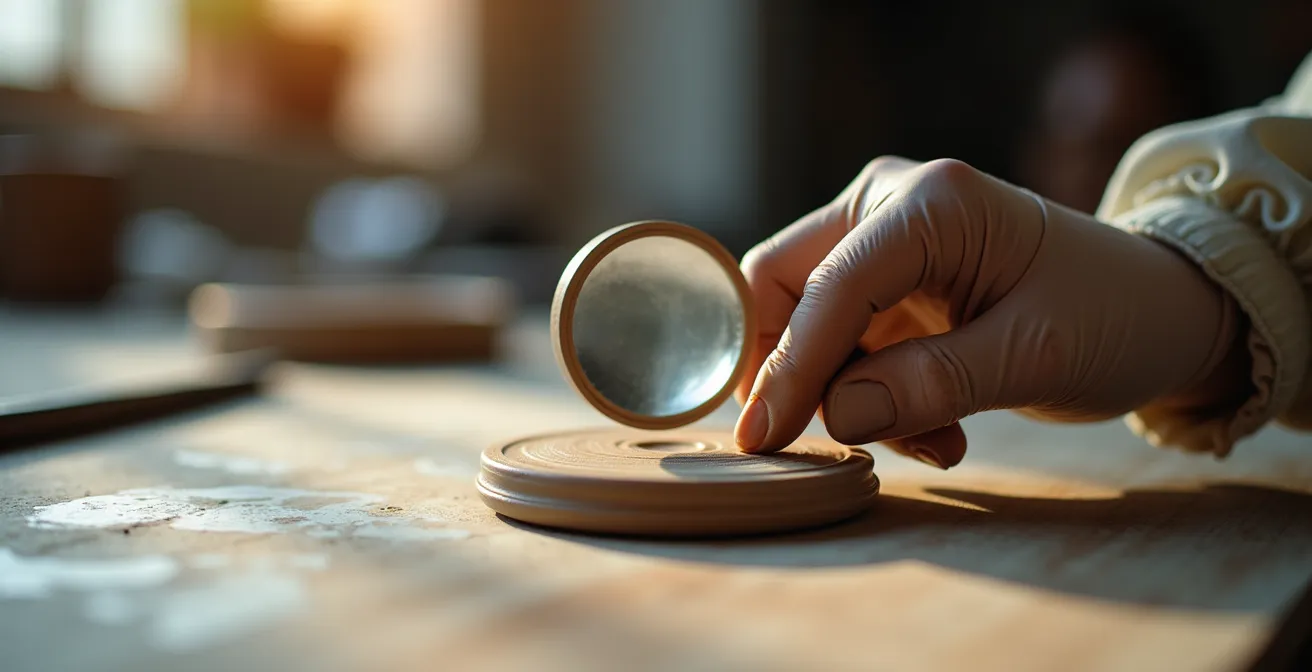 Comparaison macro de signatures de faïenciers montrant les différences entre original et copie