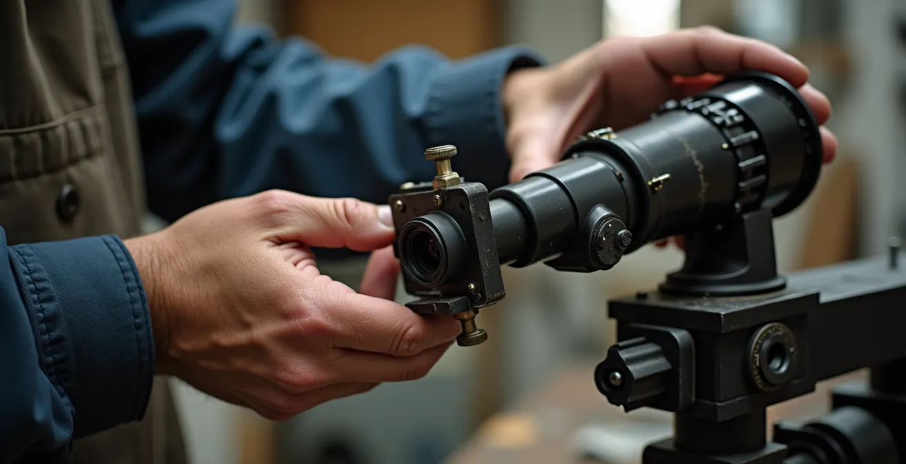 Système de montage anti-vibratile pour pièce aéronautique historique sur socle professionnel